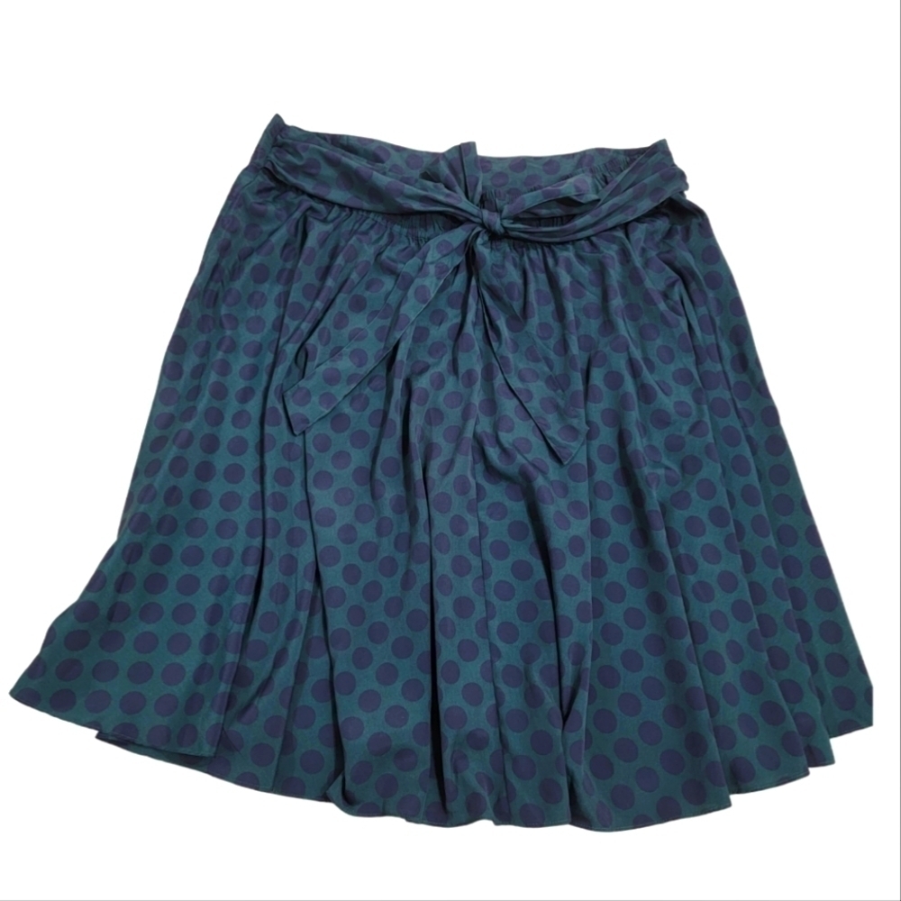 Tommy Hilfiger Green and Blue Polka Dot Midi flowy Skirt with Sash Toe Size Larg